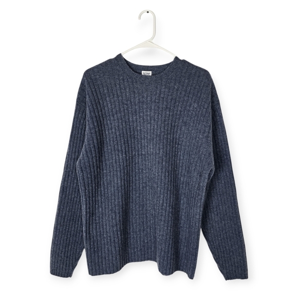 Vintage Y2k Old Navy Ribbed Knit Blue 100% Lambswool Sweater - Picture 1 of 5